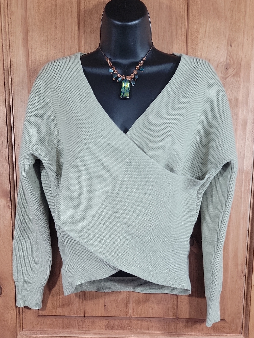 Olive Green Wrap-Front Women’s Sweater